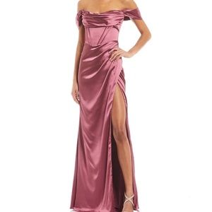 Off The Shoulder Corset Side Slit Formal Gown